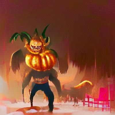 Menacing Pumpkin Demon Emerges from Shadows