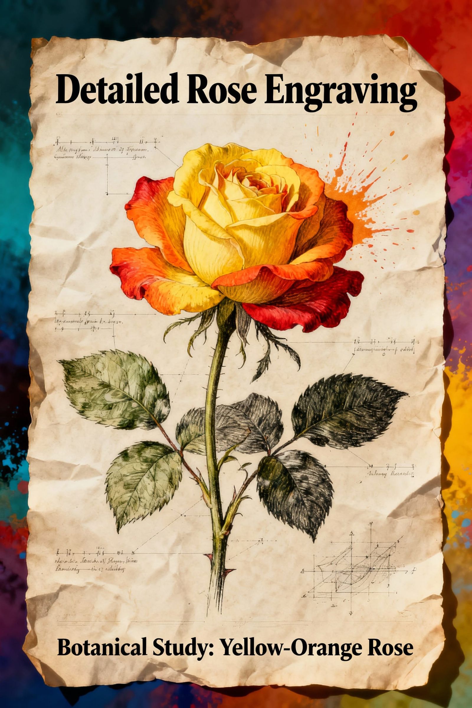 Single Rose Engraving in Dürer Style