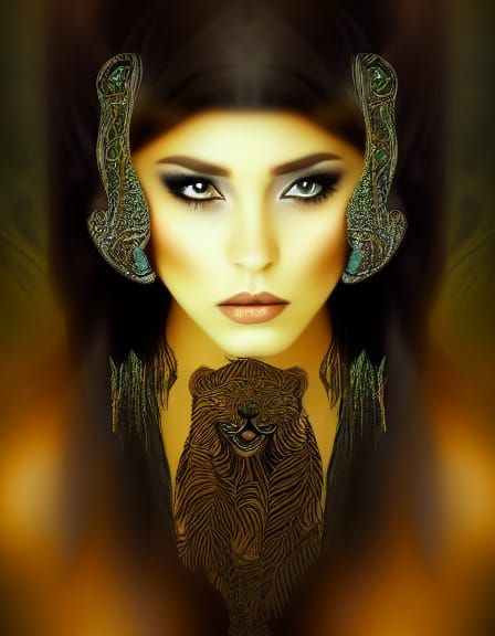 Tribal Queen with Tiger: A Digital Portrait