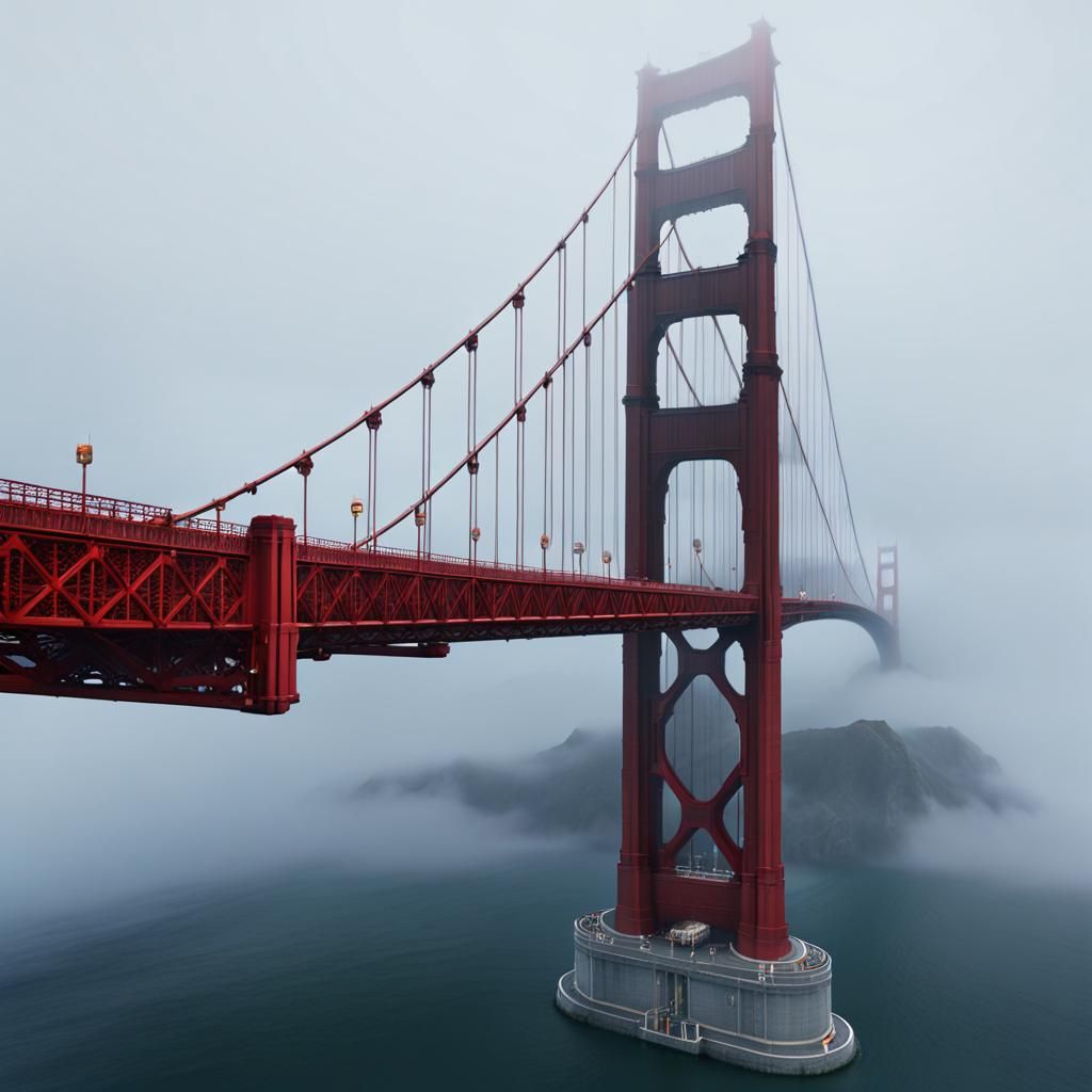 Golden Gate Bridge in Fog: Detailed Matte Painting