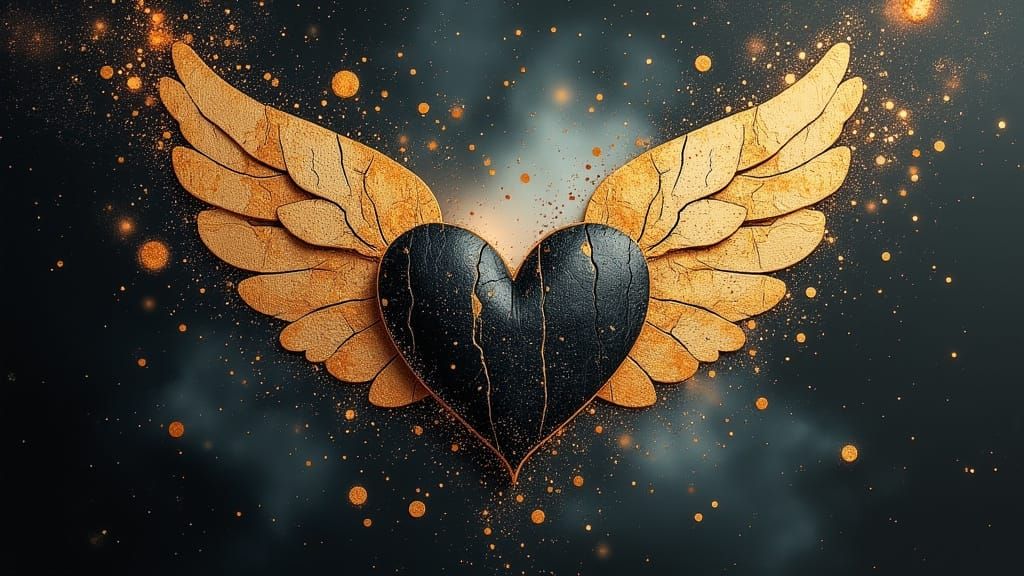 Winged Wooden Heart Amidst Nebulae