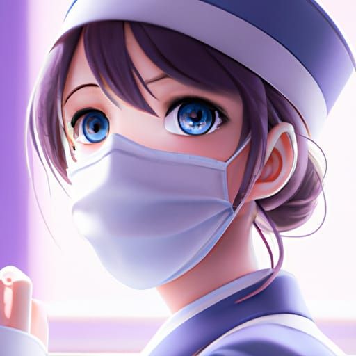 Anime Style Nurse in Purple Scrubs