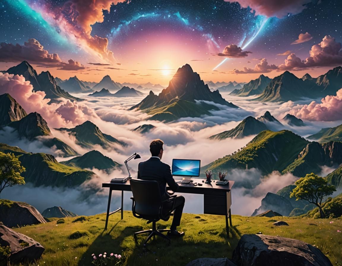 Office Worker in a Beautiful Dreamscape