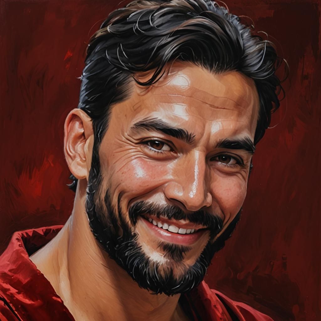 Smiling Man in Red Velvet Robe: Impressionist Portrait