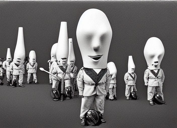 Surreal Soldiers with Absurd Heads: A Futuristic Vision