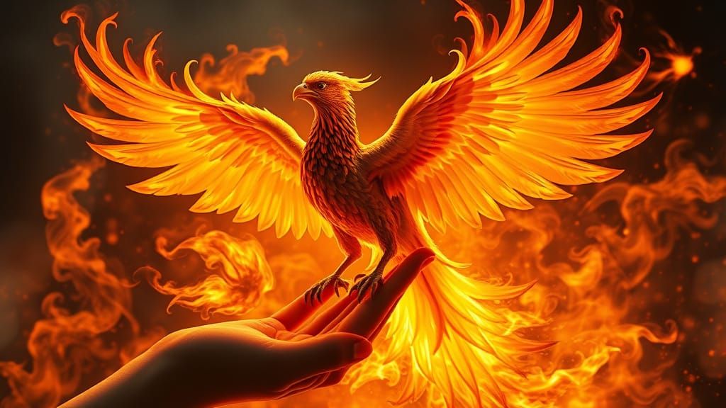 Majestic Phoenix Perched on a Gentle Hand