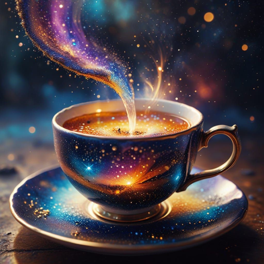 galaxy in a teacup a teacup overflows into stardust, fantasy concept art style