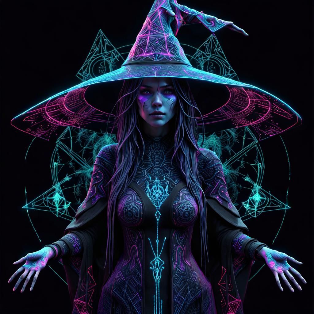 Dark Web Witch with Cybernetic Glow in Digital Art