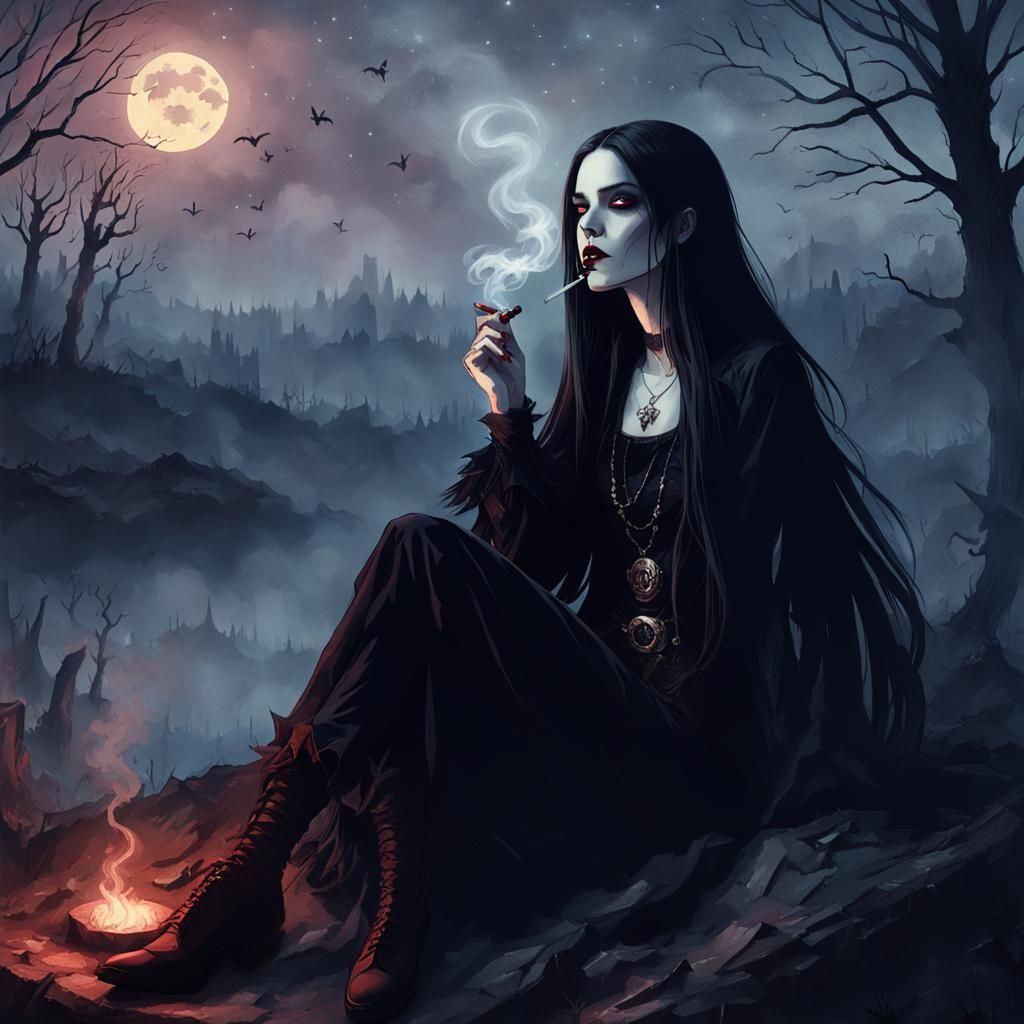 Vampire Smoking at Night
