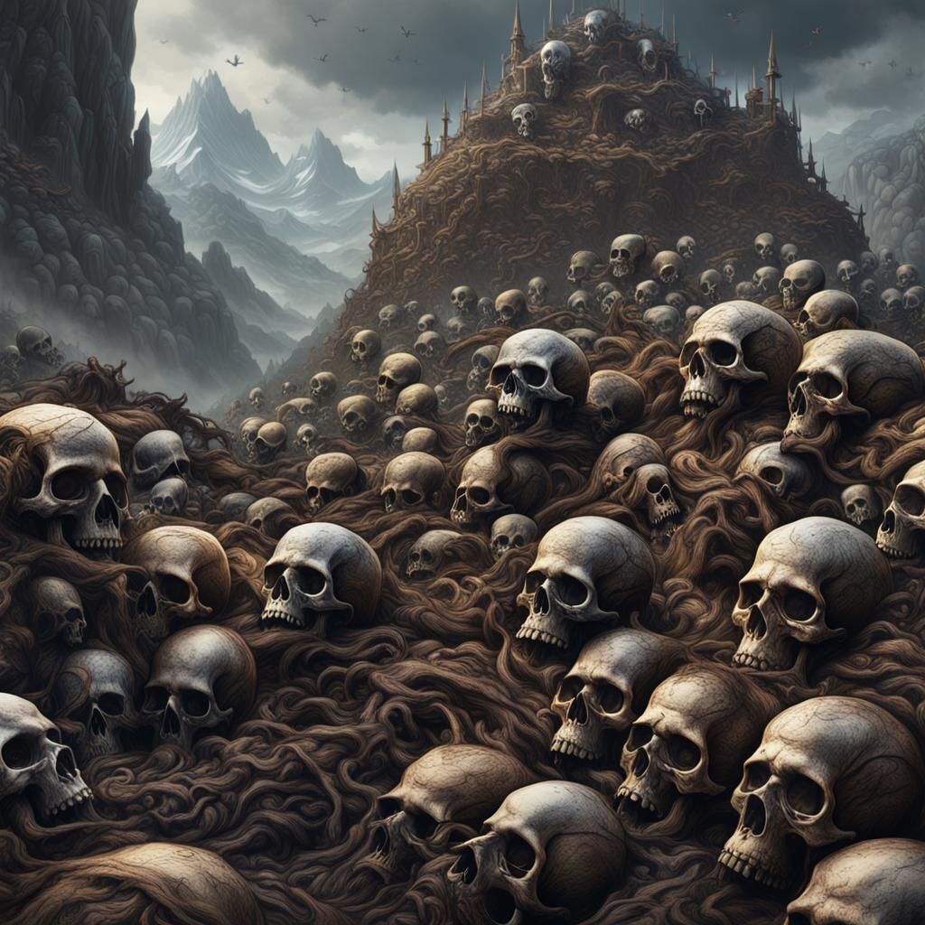 Skull Mountain Crosshatching: Detailed Matte Painting