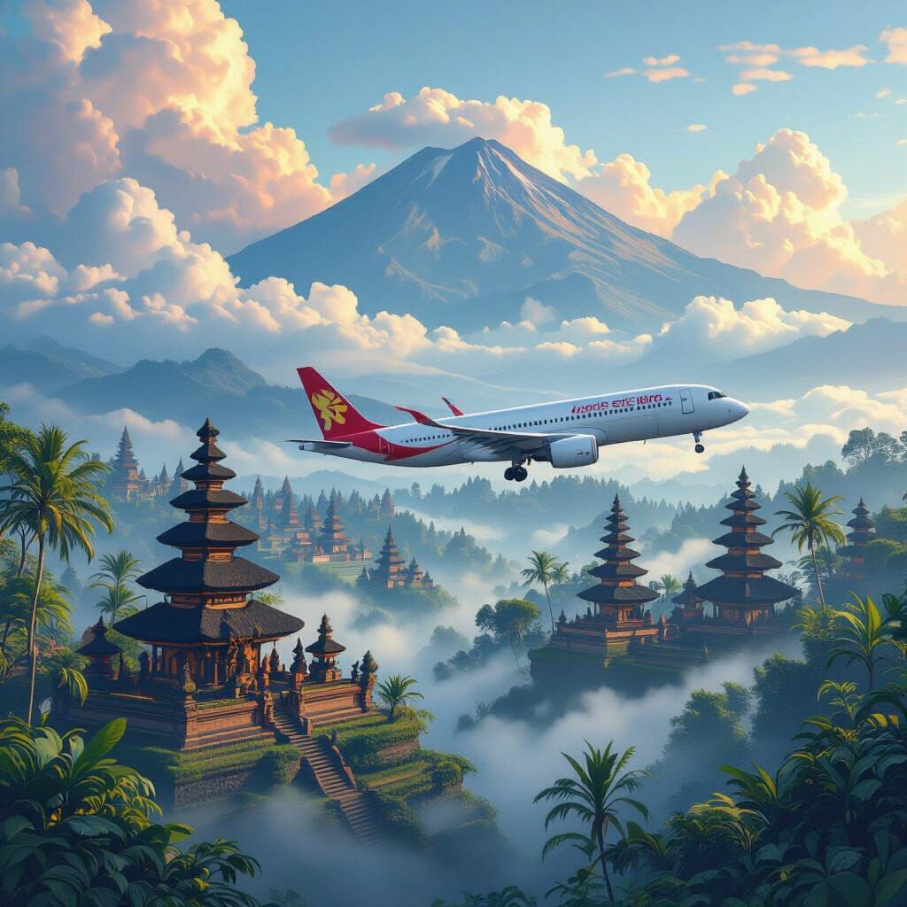 Indonesian Airline Soaring Over Bali: Matte Painting