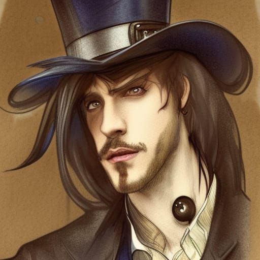 Steampunk Vampire Portrait in Watercolor Style
