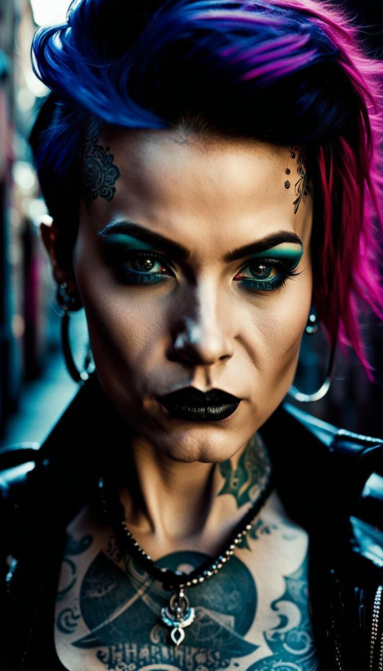Female Rocker Portrait in Gritty Alleyway: Pictorialism Styl...