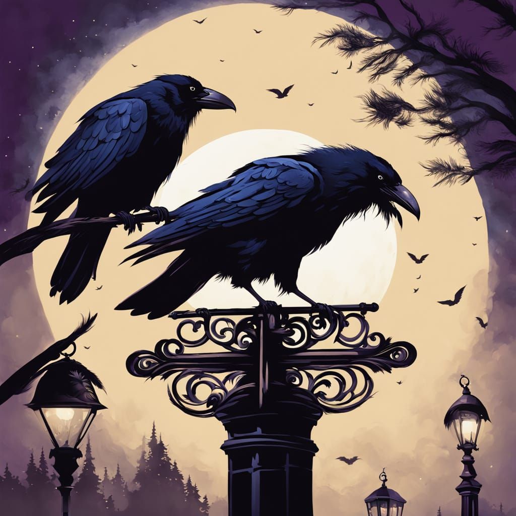 Majestic Raven Soaring at Night in Noir Style