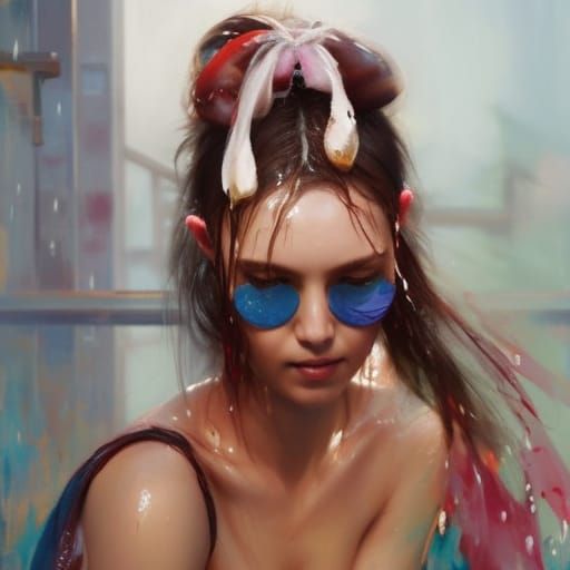 Neko Girl: Detailed Wet Skin Illustration