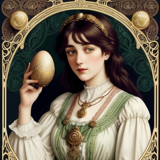 Woman with Mystical Egg in Art Nouveau Style