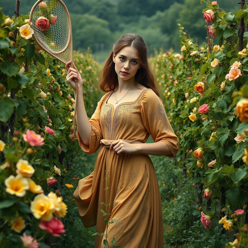 A Vineyard Guardian in the Style of Pre-Raphaelite Art