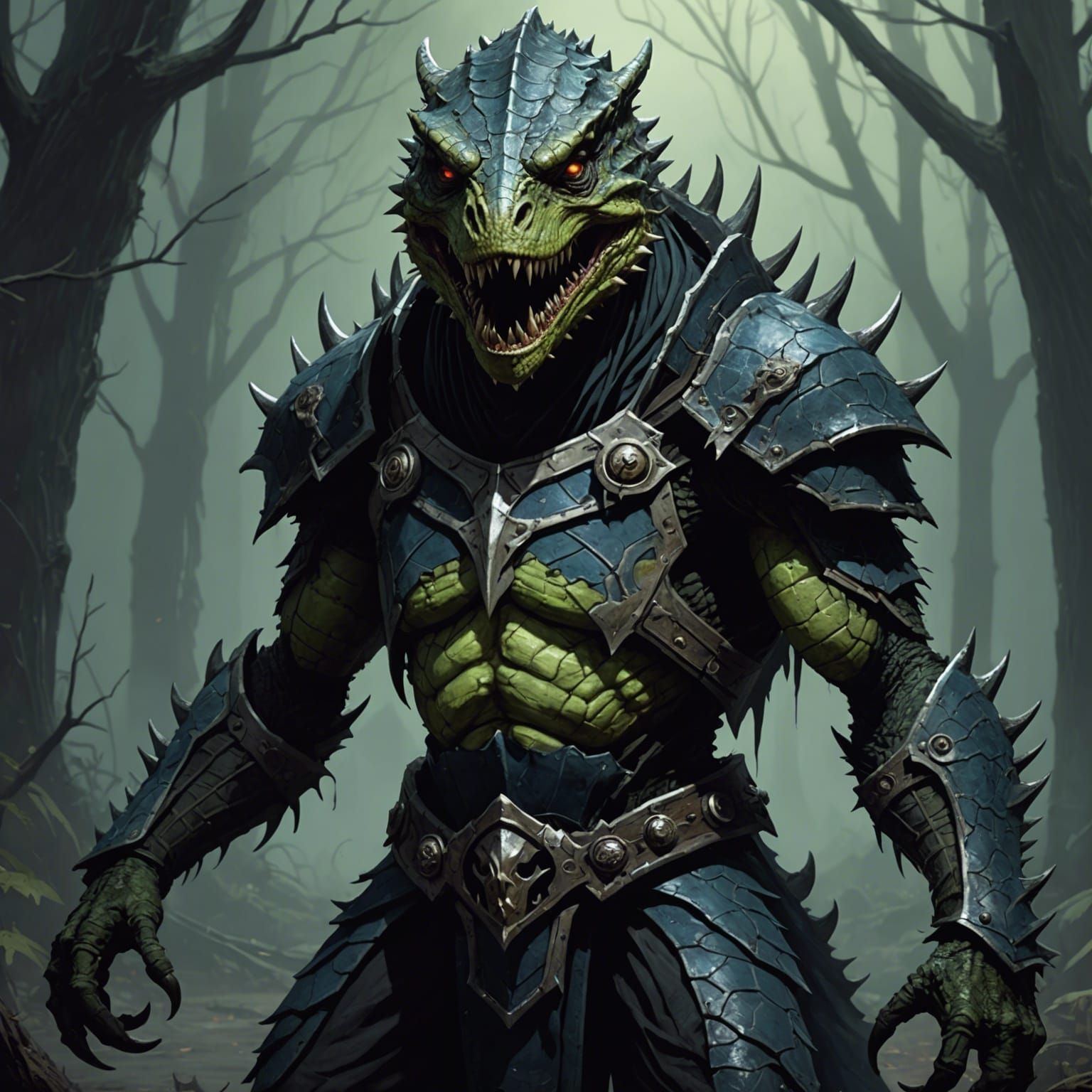 Sinister Undead Lizardfolk Character Art
