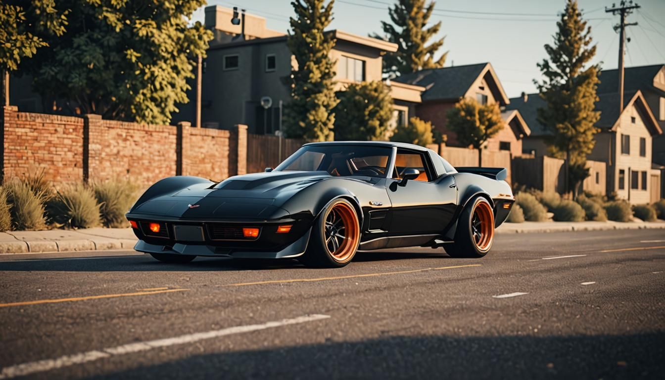 Custom Corvette on Giant Wheels: 3D Render