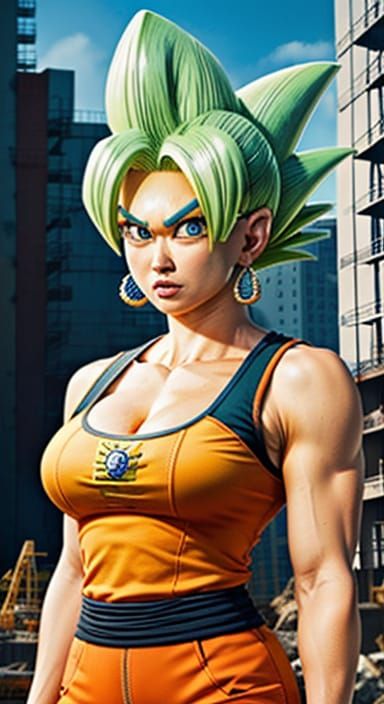 Dragonball Spongebob Lady Portrait on Construction Site