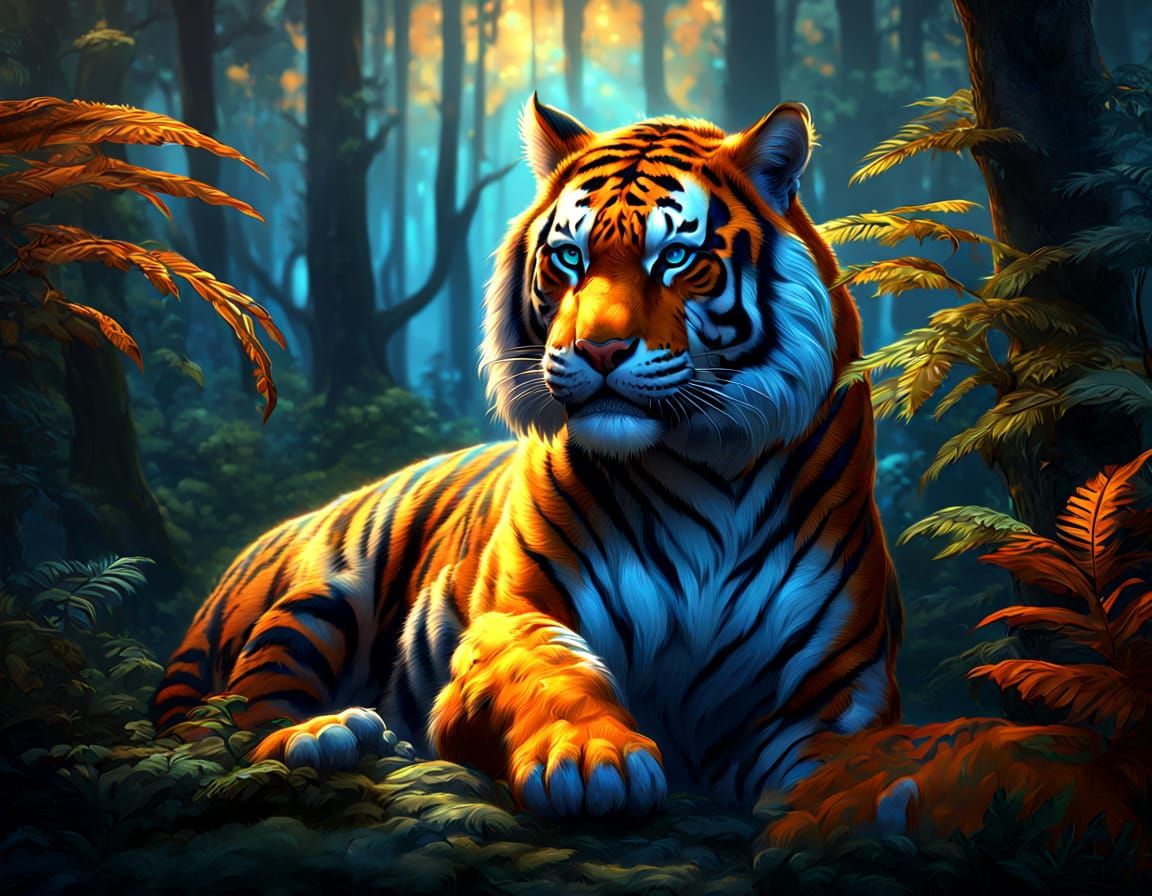 Tiger in Forest, Fantasy Matte Painting