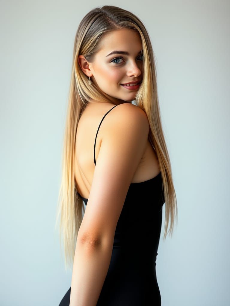 Elegant Blonde Supermodel Turns to Viewers with Captivating ...