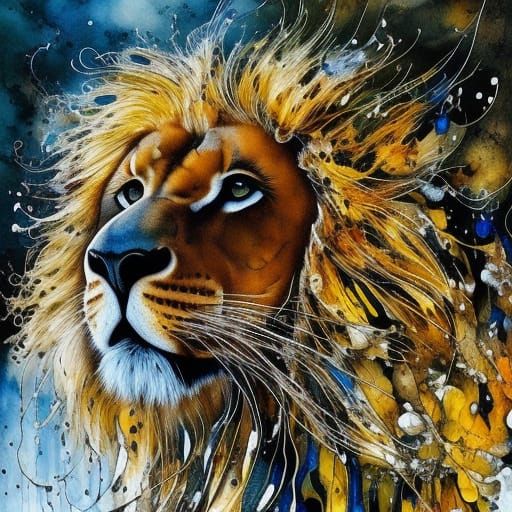 Dandelion Lion: Liquid Ink and Watercolor Art