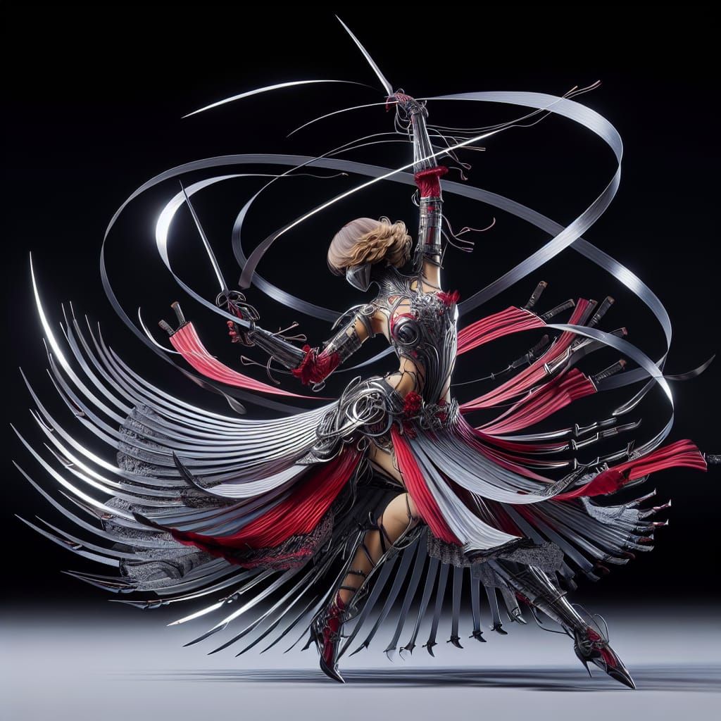 Elegant Warrior Mid-Dance with Ribbon Blade Outfit