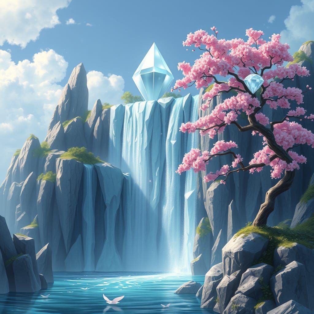 Diamond Kingdom Waterfall with Cherry Blossoms