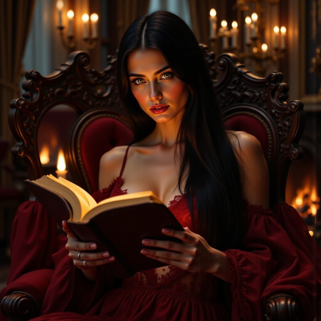 Baroque Woman Reading by Firelight