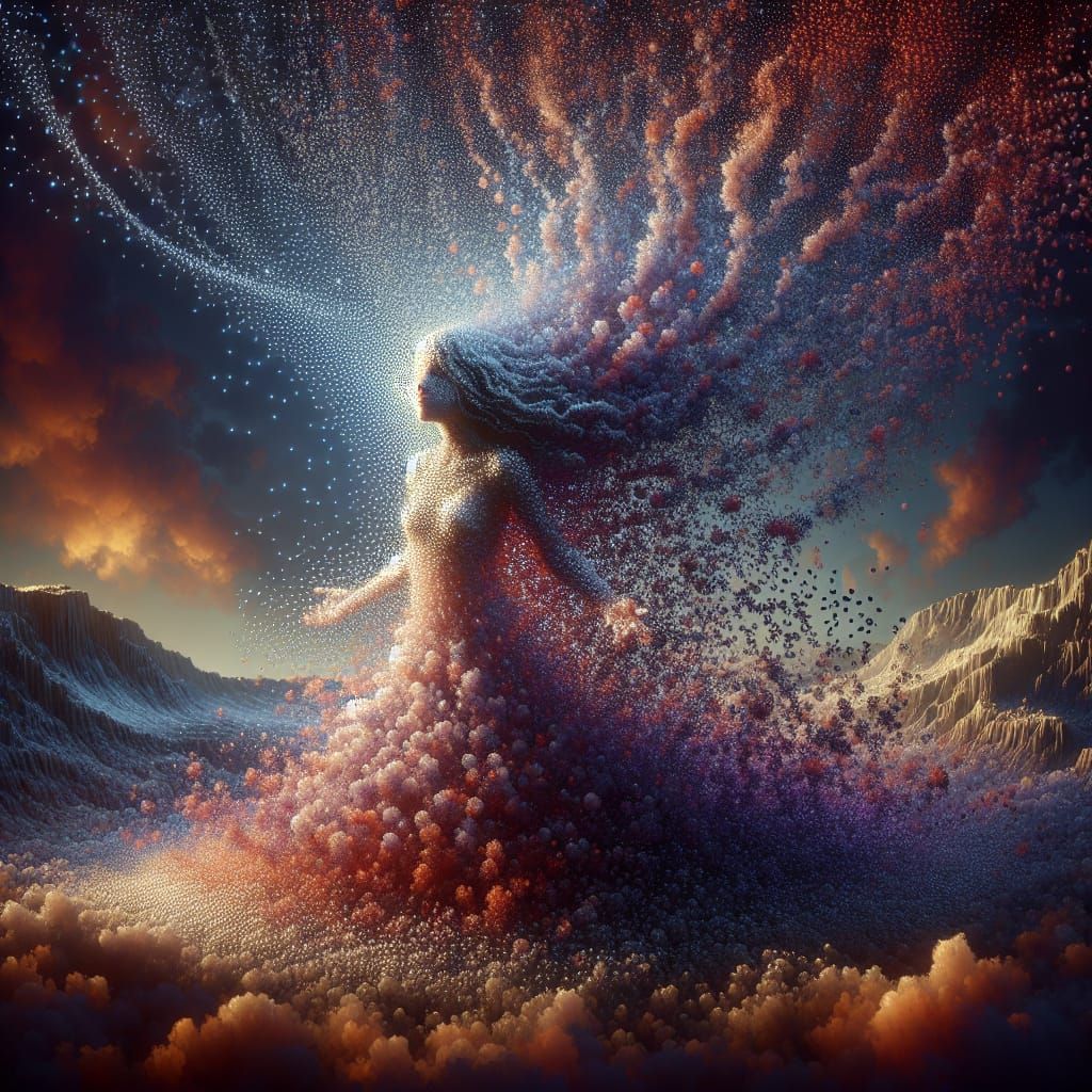 Girl Made of Spheres Dissolving: Matte Painting