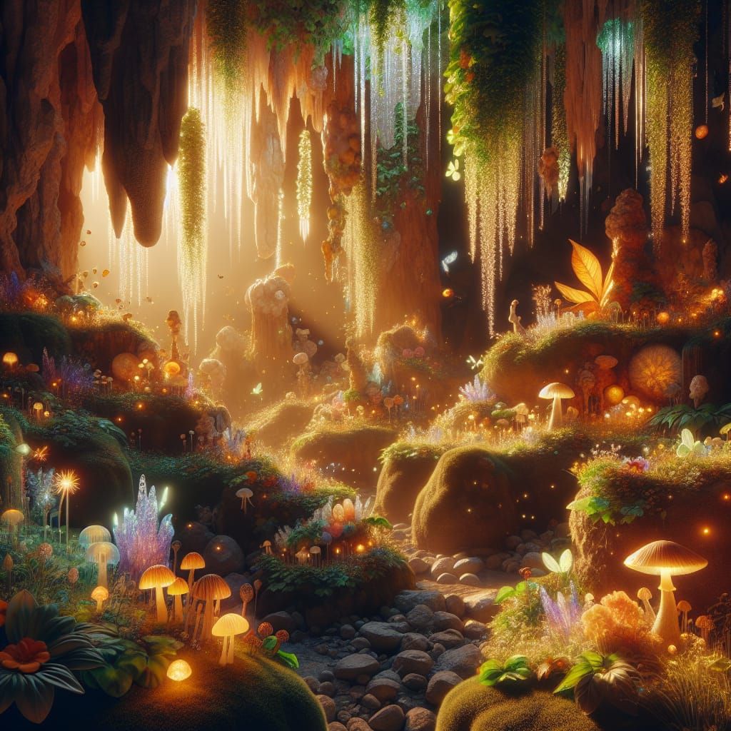 Magical Crystal Cave Garden in Mystical Realism
