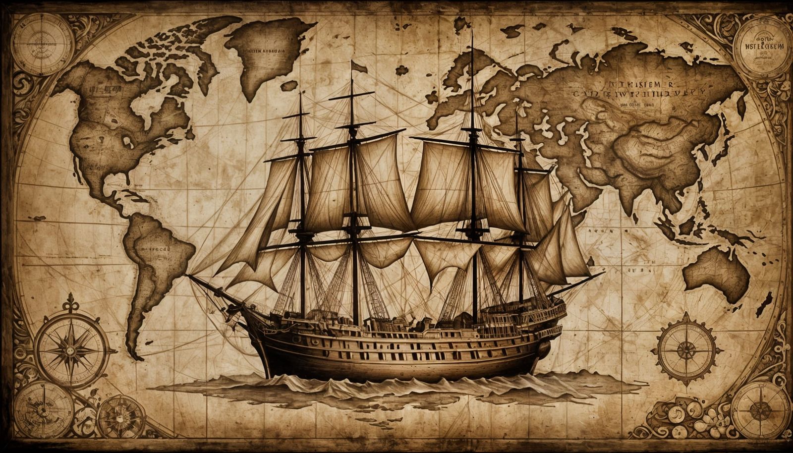 Vintage World Map in Darkened Study