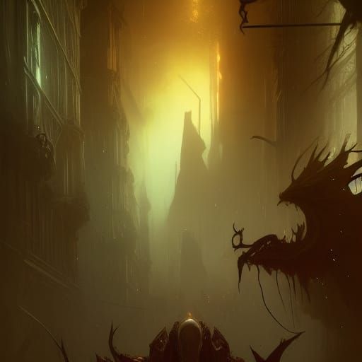 Pencils in Dark Fantasy Art Nouveau Style