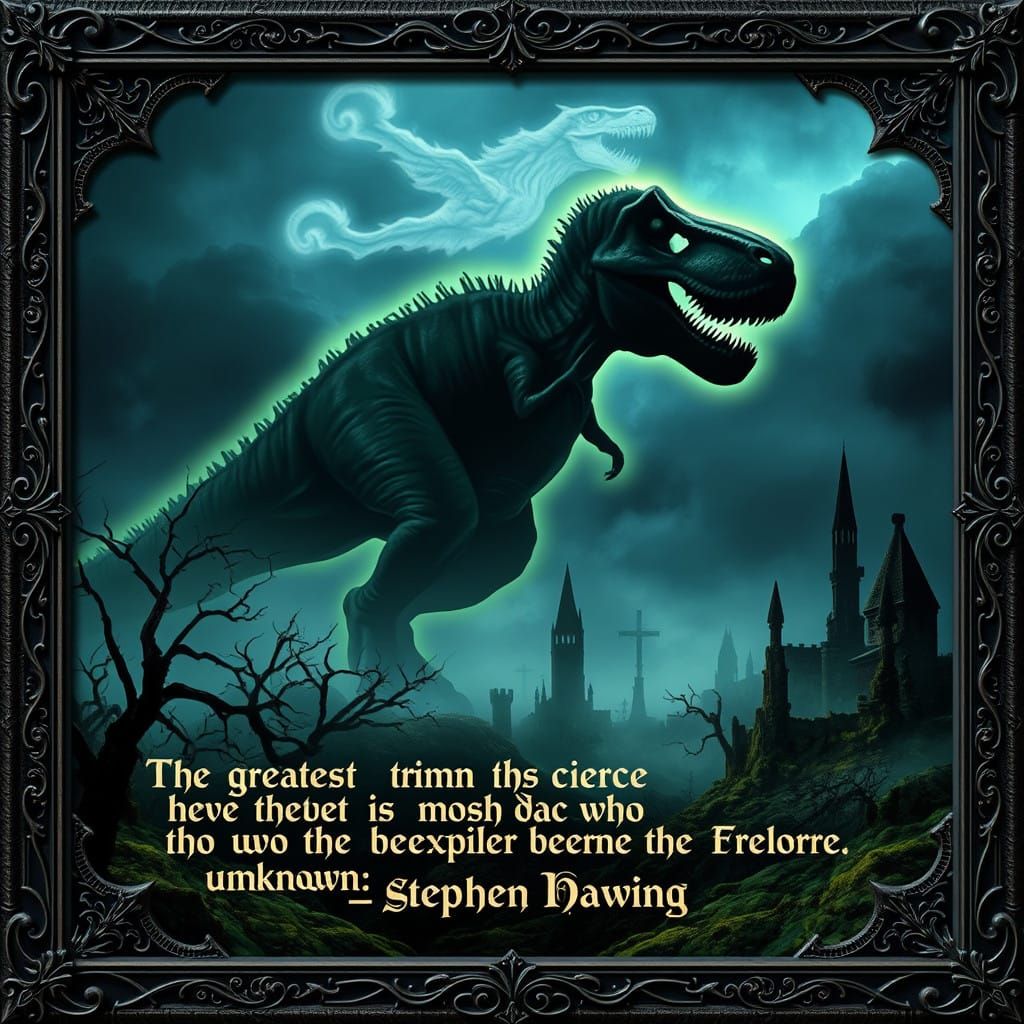 Gothic T-Rex Hologram Dominates Dark Landscape in Victorian-...
