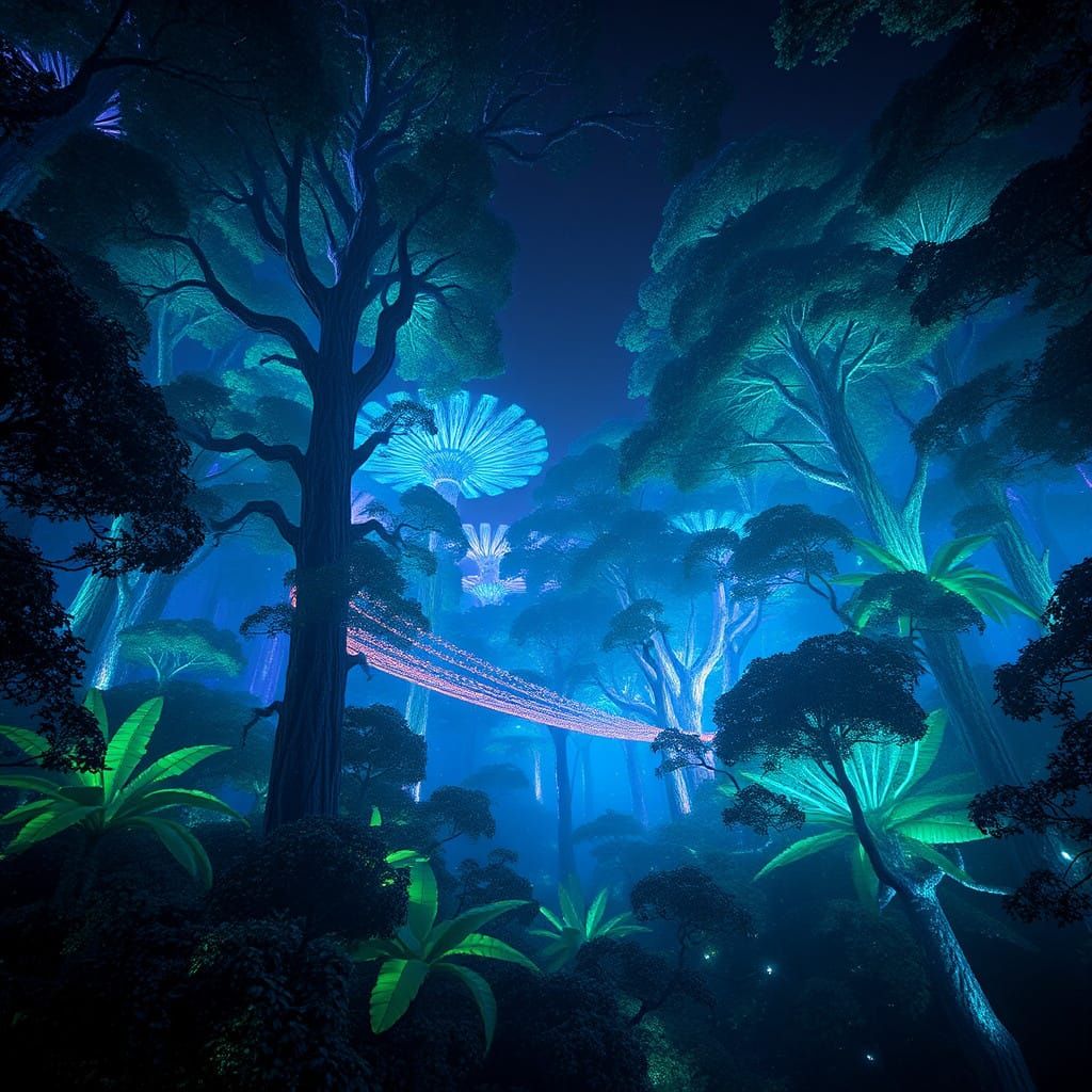 Ethereal Bioluminescent Forest in Vibrant Iridescent Color