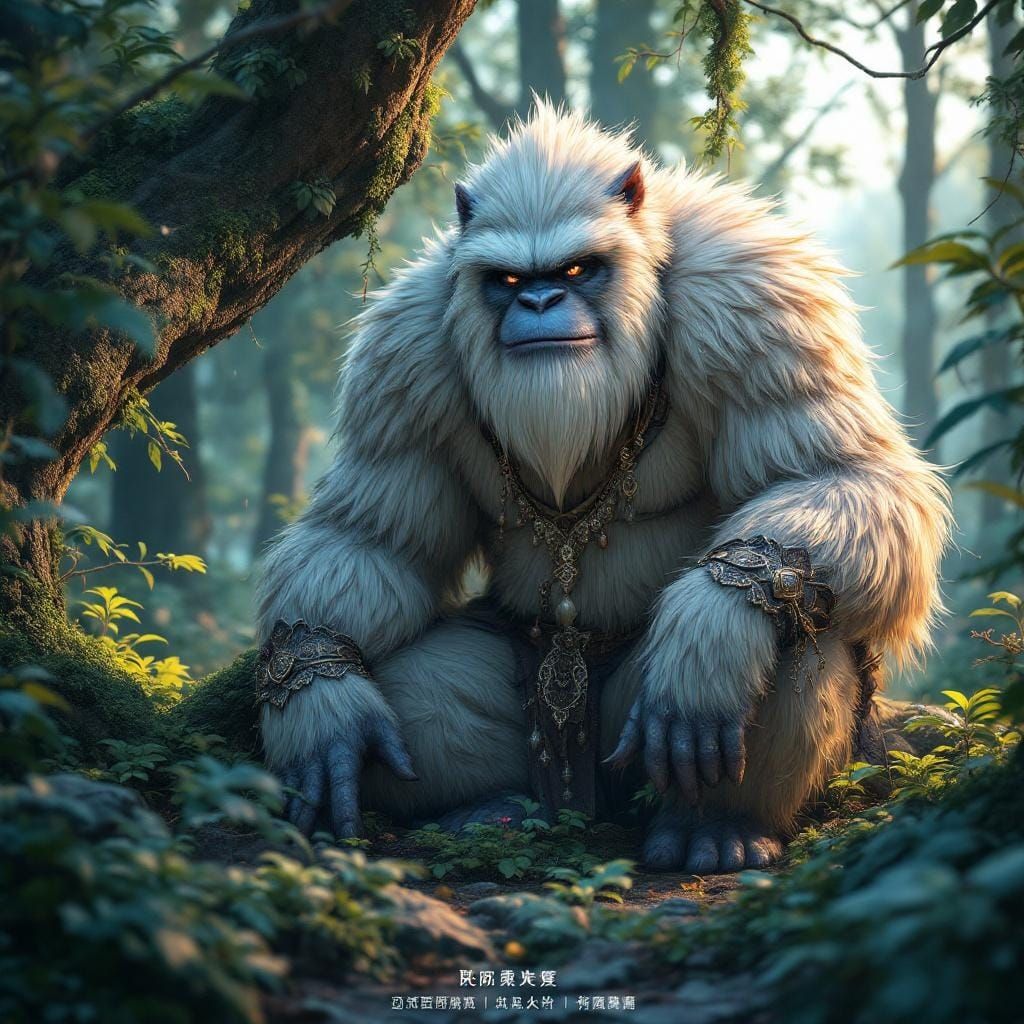 Mystical Yeti in Forest: 3D Anime Art