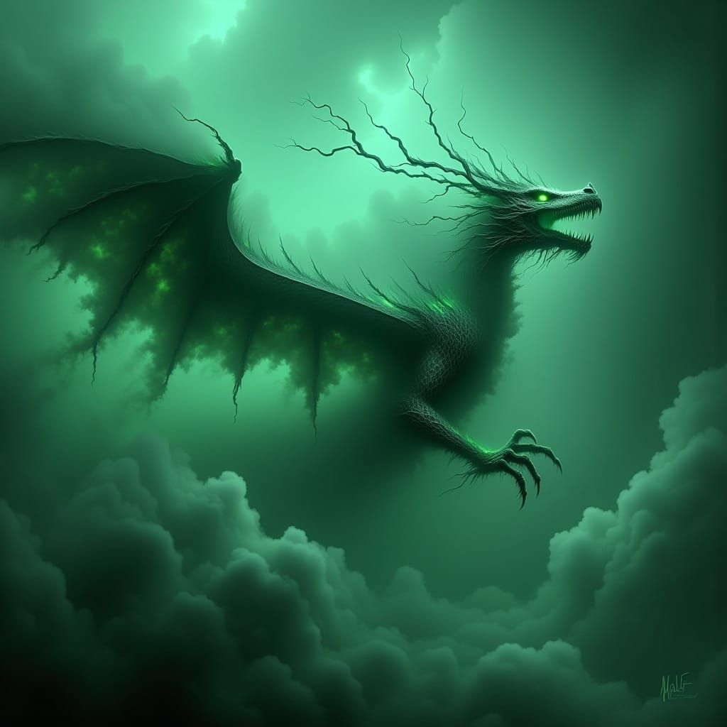 Ethereal Dragon Ascending in Storm, Digital Art