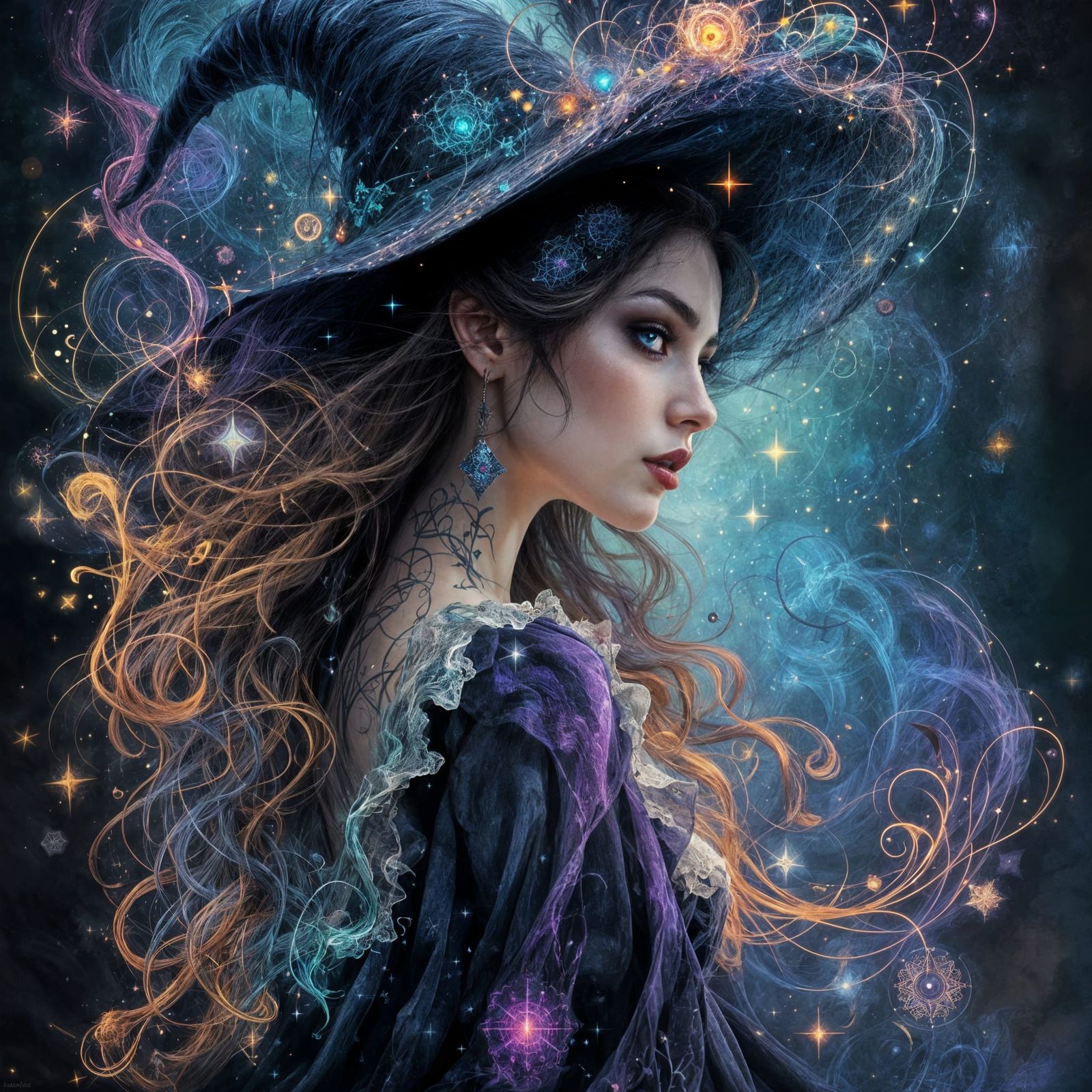 Enchanted Sorceress Unveiled in Whirling Colors of Magic