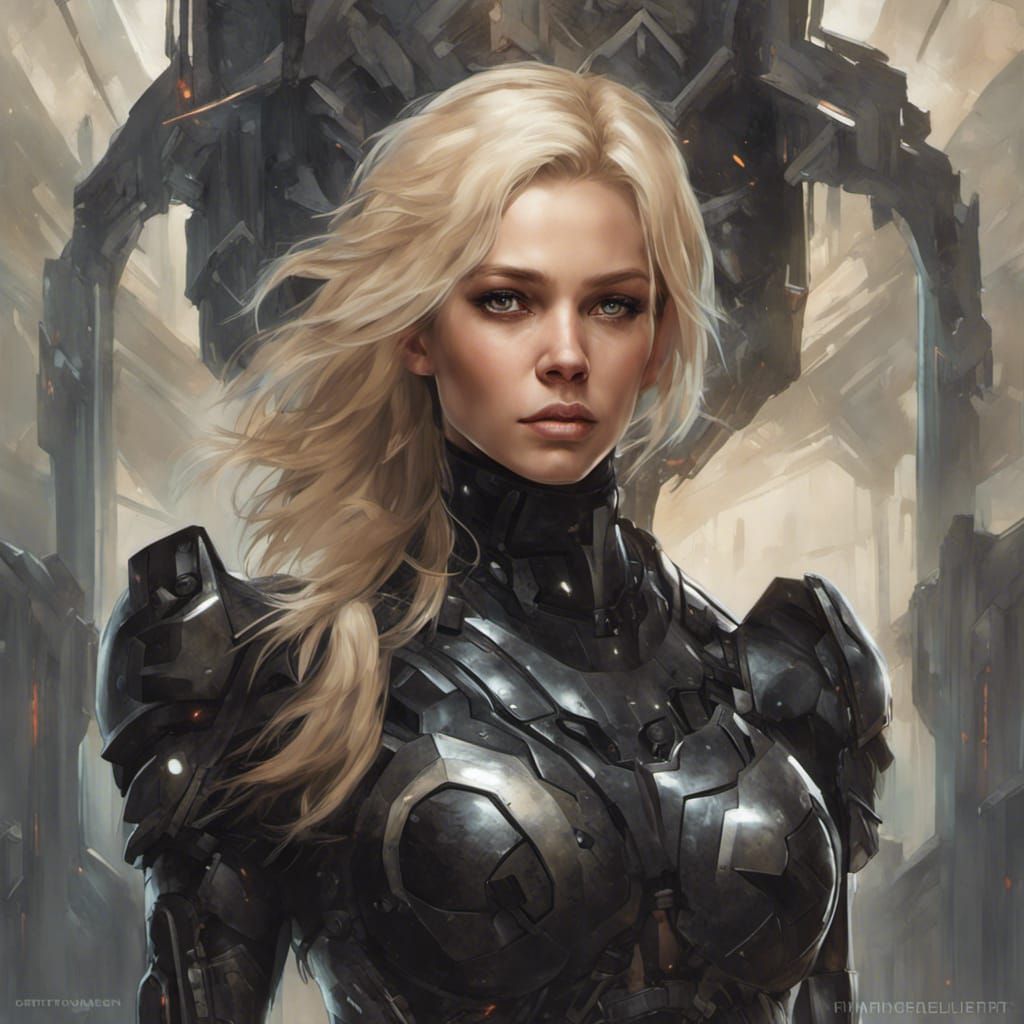 Futuristic Armored Woman Portrait in Hyperdetailed Style