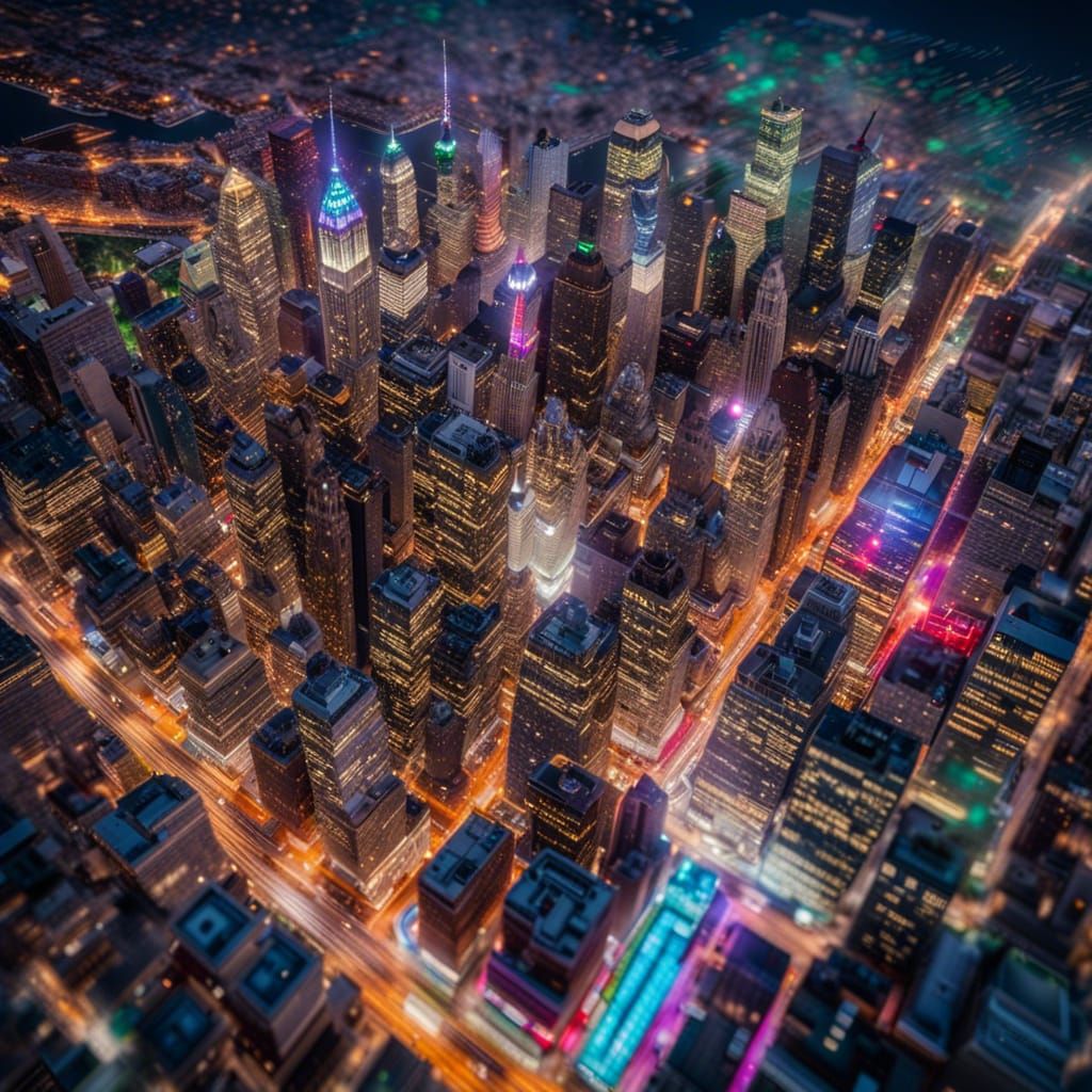 Nighttime Manhattan Cityscape in Hyperrealism