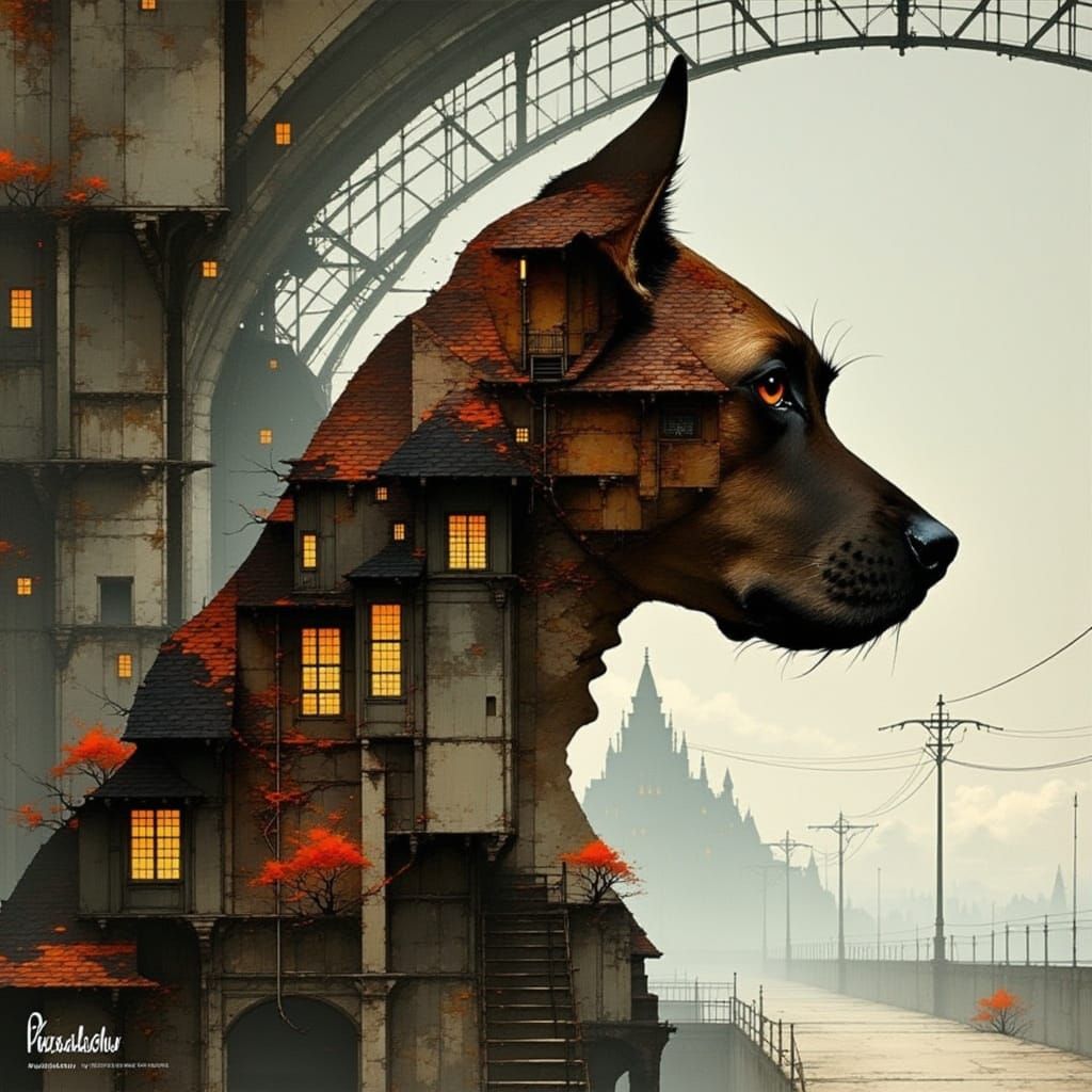 Dog Silhouette in Abandoned Railway Station