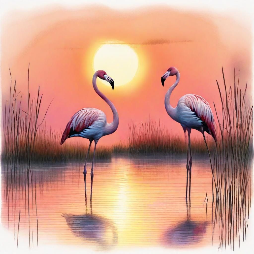 Flamingos at Sunset