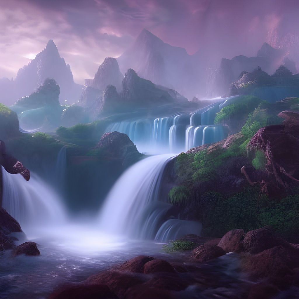 Fantastical Endless Waterfall in Detailed Matte Painting