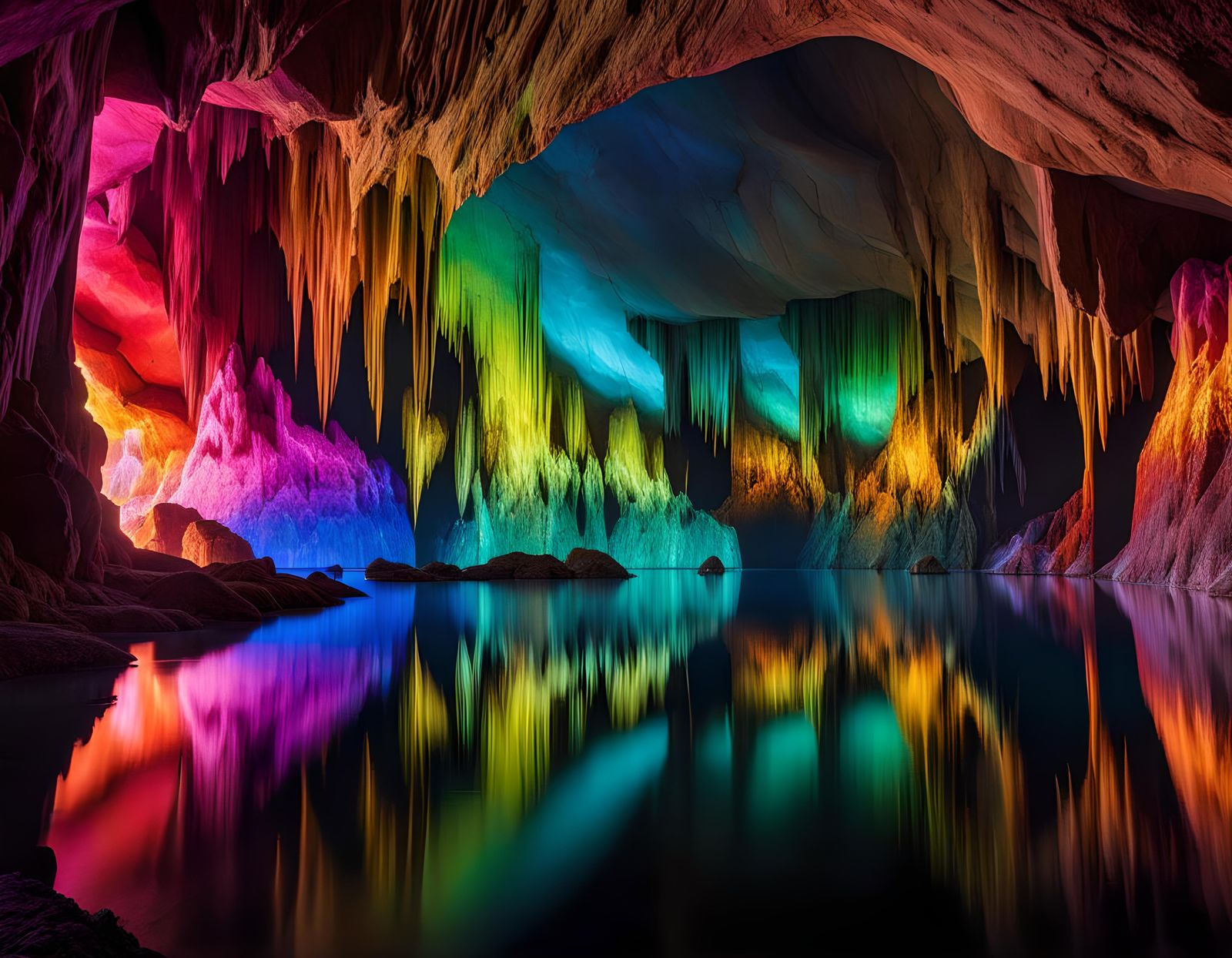 Luminous Rainbow Cave and Subterranean Lake