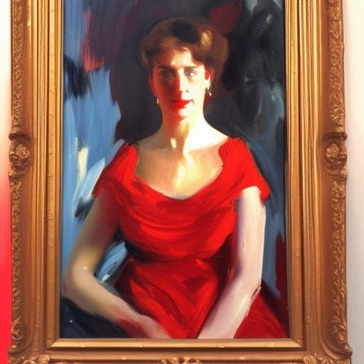 Lady in Red Portrait in Expressionist Style