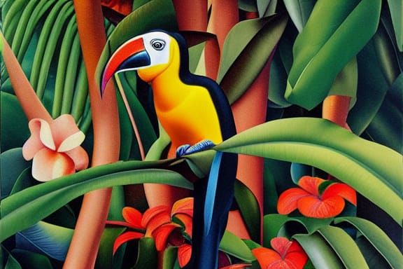 Toucans and Lemurs in a Surreal Jungle Scene