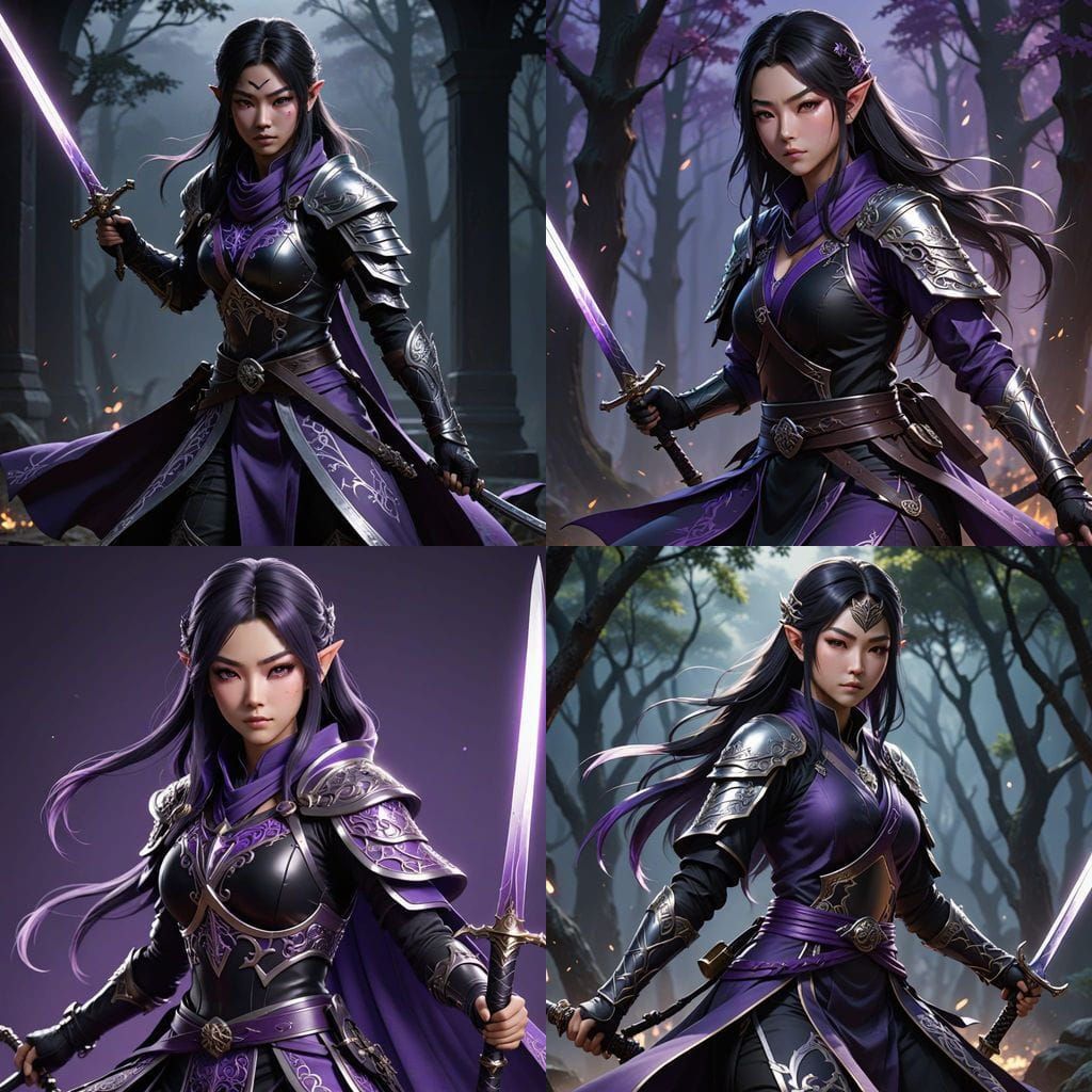 Asian Elven Ninja Warrior Girl in Cyberpunk Aesthetic