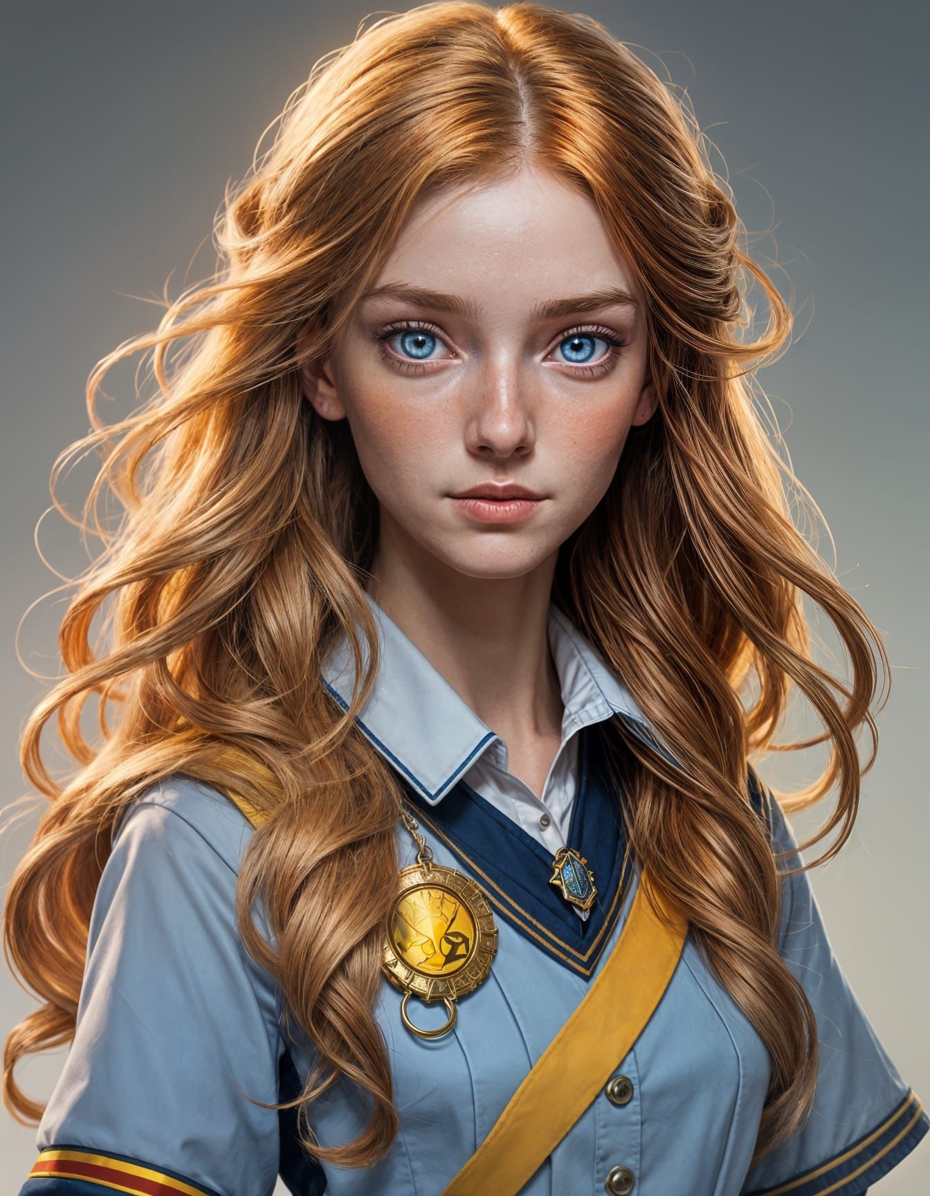 Red-Haired Girl in Hufflepuff Uniform, Detailed Portrait