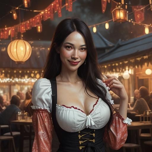 Bavarian Woman in Dirndl at Oktoberfest, Expressive Portrait